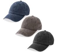 MEINICY Paquete de 3 gorras de béisbol lisas lavadas, sombreros retro ajustables para papá, regalo para hombres/mujeres, sin estructura/algodón, Negro + Azul Marino + Marrón, talla única