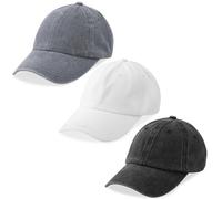 MEINICY Paquete de 3 Gorras de béisbol Lisas lavadas, Sombreros Retro Ajustables para papá, Regalo para Hombres/Mujeres, sin Estructura/algodón, Negro + Blanco + Gris., Talla única