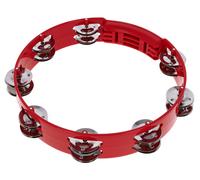 Meinl Pandereta de percusión para techo, forma circular de mano con marco sintético, no fabricada en China, cascabeles de doble fila, rojo, 10 pulgadas (HTT10R)