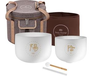 Meinl Sonic Energy - Juego de 2 cuencos de cristal Yin/Yang, cuarzo esmerilado sintonizado TCM con mazos, bolsa, juntas tóricas, para meditación, yoga, baños de sonido, curación de chakras