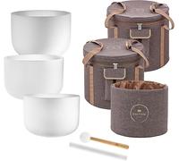 Meinl Sonic Energy - Juego de 3 cuencos de cristal para cantar, cuarzo esmerilado con mazos, bolsa, juntas tóricas, para meditación, yoga, baños de sonido, curación de chakras