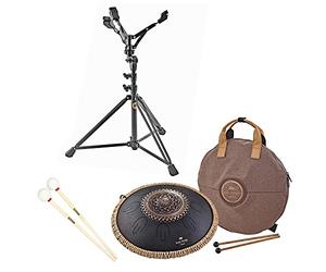 MEINL Sonic Energy OSTD1BKE Octave Steel Tongue Drum D Kurd + Handpan-Stand + Keepdrum Mazo