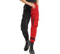 MEINVQIAOTI Pantalones Cargo Negros para Mujer, Holgados, con múltiples Bolsillos, con Cremallera múltiple, Estilo Punk, gótico, Negro&Rojo, Small