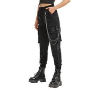 MEINVQIAOTI Pantalones Cargo Negros para Mujer, Techwear, Sueltos, Estilo Street Rock y Casual, Con Cadena, Góticos (Negro, L)