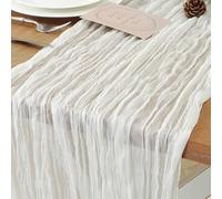 meioro Camino de Mesa en Tela de Blanco 90x400cm Gasa Boho Rústico Largo y Romántico para Decoración de Mesa de Cumpleaños, Boda, Baby Bridal Shower, Fiesta de Cumpleaños