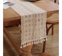 meioro Caminos de Mesa de Ganchillo, 26x140cm Camino de Mesa de Encaje Clásico Mantel de Boda Beige Cubre Mesa Vintage con Borlas para Cocina Comedor Fiesta Decoración(Estilo B)