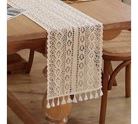 meioro Caminos de Mesa de Ganchillo, 26x240cm Camino de Mesa de Encaje Clásico Mantel de Boda Beige Cubre Mesa Vintage con Borlas para Cocina Comedor Fiesta Decoración(Estilo C)