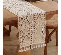 meioro Caminos de Mesa de Ganchillo, 30x220cm Camino de Mesa de Encaje Clásico Mantel de Boda Beige Cubre Mesa Vintage con Borlas para Cocina Comedor Fiesta Decoración(Estilo A)