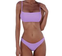Meioro Conjuntos de Bikinis para Mujer Push Up Bikini Traje de baño de Tanga de Cintura Baja Trajes de baño Adecuado Viajes Playa La Natacion(S,Morado Claro)