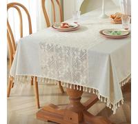 Meioro Mantel de Ganchillo Beige, 100x140cm Manteles Mesa Rectangular con Borlas, Table Cloth Bohemio Lavable, Moderno Cubierta de Mesa para Boda Fiesta Hogar Cocina Mesa de Comedor Decoración