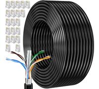 MEIPEK Cable Ethernet 100 Metros, Cat 6 Exterior FTP Blindado Bobina Rj45 Negro Internet Alta Velocidad Lan 250MHz Cable de Red para Enrutador Módem