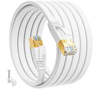 MEIPEK Cable Ethernet 15 Metros, Cat 7 Cable de Red Exterior FTP Blindado Plano Rj45 Gigabit Network 15m Blanco 10Gbps 600MHz Alta Velocidad LAN Internet para Router Módem