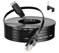 MEIPEK Cable Ethernet 20 Metros, Cable Rj45 Cat 6 Cable de Red Plano Network Gigabit Negro Alta Velocidad Cable Internet 20m para Router Módem