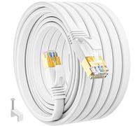 MEIPEK Cable Ethernet 30 Metros, Cat 7 Cable de Red Exterior FTP Blindado Plano Rj45 Gigabit Network 30m Blanco 10Gbps 600MHz Alta Velocidad LAN Internet para Router Módem