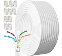 MEIPEK Cable Ethernet 50 Metros, Cat 6 Cable de Red Exterior FTP Blindado Cable a Granel Rj45 Network Cable Blanco Cable Internet Alta Velocidad Cable Lan 250MHz Cabo de Rede para Enrutador Módem