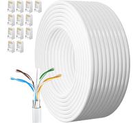 MEIPEK Cable LAN de 60 metros Cat 6, cable de red de 60 m, color blanco, cable de instalación 23 AWG, cable Ethernet FTP apantallado, Rj45, cable de Internet Gigabit de alta velocidad