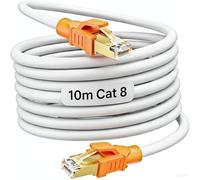 MEIPEK Cat 8 Cable Ethernet 10 Metros, 40Gbps 2000MHz Cable de Red 10m Exterior 26AWG S/FTP Alta Velocidad Gigabit RJ45 Largo Blanco POE LAN Internet