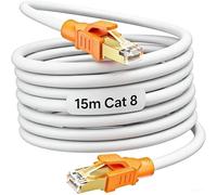 MEIPEK Cat 8 Cable Ethernet 15 Metros, 40Gbps 2000MHz Cable de Red 15m Exterior 26AWG S/FTP Cable Internet Alta Velocidad Cable LAN Gigabit Cable RJ45 Largo Blanco POE Cable de Conexión