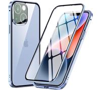 MEIQIBAO Funda para iPhone 14 Plus Carcasa de absorción magnética Cubierta Vidrio Frontal y Posterior Case Marco Metal Súper Delgada Protección de 360 Grados Funda。（Azul）