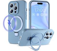 MEIQIBAO Funda para iPhone 14 Pro MAX Antichoque y Antideslizante Silicona Líquida Carcasa Protección de cámaras Case magnetismo (Imán n52) Metal Soporte Anill Cubierta,Azul Claro