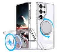 MEIQIBAO magnetismo Funda para Samsung Galaxy S25 Ultra 5G Compatible MagSafe con Soporte rotación 360 Cámara Protector Reforzada Antisísmica Cubierta Protectora Carcasa Case Transparencia