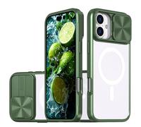 MEIQIBAO para Funda iPhone 16 magnetismo con Tapa Protectora Deslizante de Cámara Transparencia Funda Grado Militar Reforzada Antisísmica Cubierta Protectora Ultradelgado Case,Verde