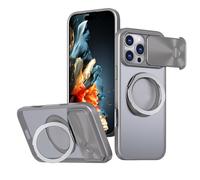 MEIQIBAO para Funda iPhone 16 Pro magnetismo con Tapa Protectora Deslizante de Cámara,con 360° rotación Metal Stent Reforzada Antisísmica Cubierta Protectora Ultradelgado Case, Gris de Titanio