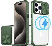 MEIQIBAO para Funda iPhone 16 Pro MAX magnetismo con Tapa Protectora Deslizante de Cámara Transparencia Funda Grado Militar Reforzada Antisísmica Cubierta Protectora Ultradelgado Case, Verde