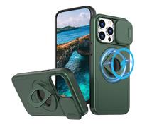 MEIQIBAO para iPhone 15 Plus magnetismo Funda(Imán n52) Deslizante Cubierta cámara protección 360 Grados rotación Eje Soporte Anti-Choque Bumper Carcasa Blanda de TPU + Carcasa Dura de PC Verde