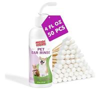 MEIQIHOME Limpiador de oídos para perros y gatos, alivia la inflamación de los oídos, elimina la cera y el olor, incluye 50 hisopos de algodón, 4 onzas líquidas, limpiador para perros