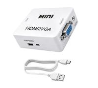 MEIRIYFA Adaptador HDMI a VGA, adaptador unidireccional HDMI a VGA con audio de 3,5 mm y cable de alimentación mini USB para ordenador, escritorio, portátil, PC, HDTV, monitor, proyector y más (blanco