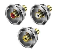MEIRIYFA Conectores de montaje en panel RCA, conector RCA a enchufe adaptador redondo rosca incrustada fijo para amplificadores de audio y video phono altavoz (3 piezas) (plata)