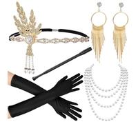 Meiruier Juego de accesorios de los años 20 de los años 20 de moda para la cabeza soporte guantes largos cadena de perlas Great Gatsby Accesorios para mujeres, Charleston Fancy Set (Estilo 8)