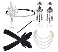 Meiruier Juego de accesorios de los años 20 de los años 20 de moda para la cabeza soporte guantes largos cadena de perlas Great Gatsby Accesorios para mujeres, Charleston Fancy Set (Estilo 6)