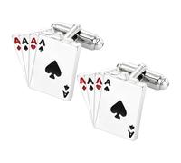 MEISH Gemelos de póquer con diseño de cuatro ases de cartas esmaltadas, insignia de aleación de plata, gemelos de esmoquin para hombre, accesorios de traje de casino, diseño de tarjetas de casino