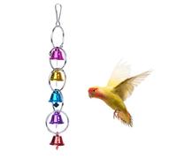 MEISH Juguete de campana de loro colgante campanas jaula juguete colorido pájaro masticar juguetes jaula mordida mascota jaula pájaro juguete para loros cacatúa pájaro