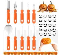 MEISHANG 10 Piezas Pumpkin Carving Kit,Kit para Tallar Calabazas Con 20 Plantillas de Talla,Tallar Calabaza-Material de Acero Inoxidable-Calabazas Decorativas Halloween Para niños y Adultos Tallada