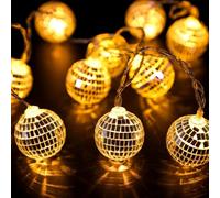 MEISHANG Luces de Bola,10 Luces LED Bola Discoteca,Guirnalda Arbol de Navidad 150CM,Guirnalda Luces Pilas-Lentejuelas Plateadas-Para Dormitorios,Ocasiones Festivas (Blanco cálido)