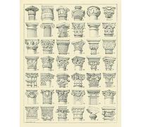 Meishe Art Póster de la columna romana vintage con gráfico antiguo de arquitectura, colección de ilustraciones, referencia de identificación, club, decoración de pared para el hogar (40 x 50 cm)