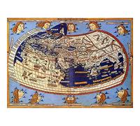 Meishe Art Póster impreso con mapa del mundo de Ptolomeo del siglo II 1482, mapa histórico del mundo clásico del mundo, decoración educativa de pared para sala de estar, dormitorio, 31.5 x 22.4