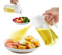 MEISINNI Pulverizador de Aceite para Cocina 2 en 1, Aceitera Spray Pulverizador Antigoteo de Vidrio 470ml, Dosificador Aceite Spray para Freidora de Aire, Ensaladas y Parrillas, Blanco