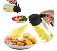 MEISINNI Pulverizador de Aceite para Cocina 2 en 1, Aceitera Spray Pulverizador Antigoteo de Vidrio 470ml, Dosificador Aceite Spray para Freidora de Aire, Ensaladas y Parrillas, Negro