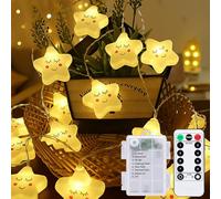 Meision Cadena de luces de estrella para habitación infantil, con batería interior, con temporizador y mando a distancia, 3 metros, 8 modos, 20 LED, luces decorativas para dormitorio, boda, Navidad
