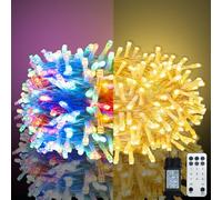Meision Cadena de luces para exterior interior, 10 m, 100 LED, blanco cálido y multicolor, regulable, con 11 modos, mando a distancia, temporizador, función de memoria, cadena de luces LED para