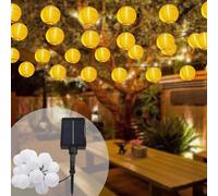 Meision Guirnalda de luces solares para exteriores, 8 m, 30 LED, funciona con energía solar, 8 modos + 7,5 cm resistente al agua, farolillo solar, iluminación para jardín, balcón, patio, blanco cálido
