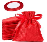 MEISO - Bolsas de yute, bolsas de confetis, bolsas de bautismo para bodas con cinta de raso para boda, bautizo, comunión, nacimiento, fiesta de cumpleaños (rojo)