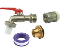 Meister 9924900 - Juego de 4 tapones para barril de lluvia (3/4 pulgadas, con cesta de succión, cinta de sellado y boquilla), latón