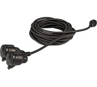 Meister Alargador de Contacto con protección - con Doble Acoplamiento - Cable de 25 m - Manguera de Goma - IP44 Exterior - Negro/Acoplamiento con protección táctil/alargador Schuko / 7435040
