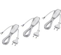Meister Cable de alimentación Euro con Interruptor - 2 Metros - Blanco - 3 Unidades en práctico Kit - Cable de plástico H03VVH2-F2X0,75-2 núcleos - IP20 / Cable de conexión con Enchufe Euro/Cable de