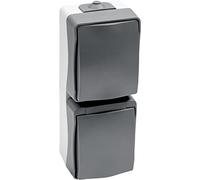 Meister Cave 7407050 - Interruptor vertical de 2 vías, montaje en superficie, protección IP44 contra salpicaduras para habitaciones húmedas, sección transversal de cable de 2,5 mm², color gris